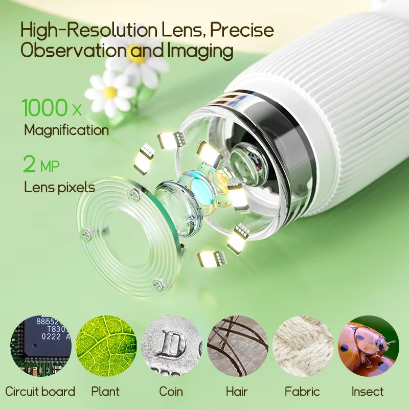 Microscope for Kids Children Microscope with 2 Inch Screen 1000X Zoom Mini Handheld Microscope Camera Christmas Birthday Gifts