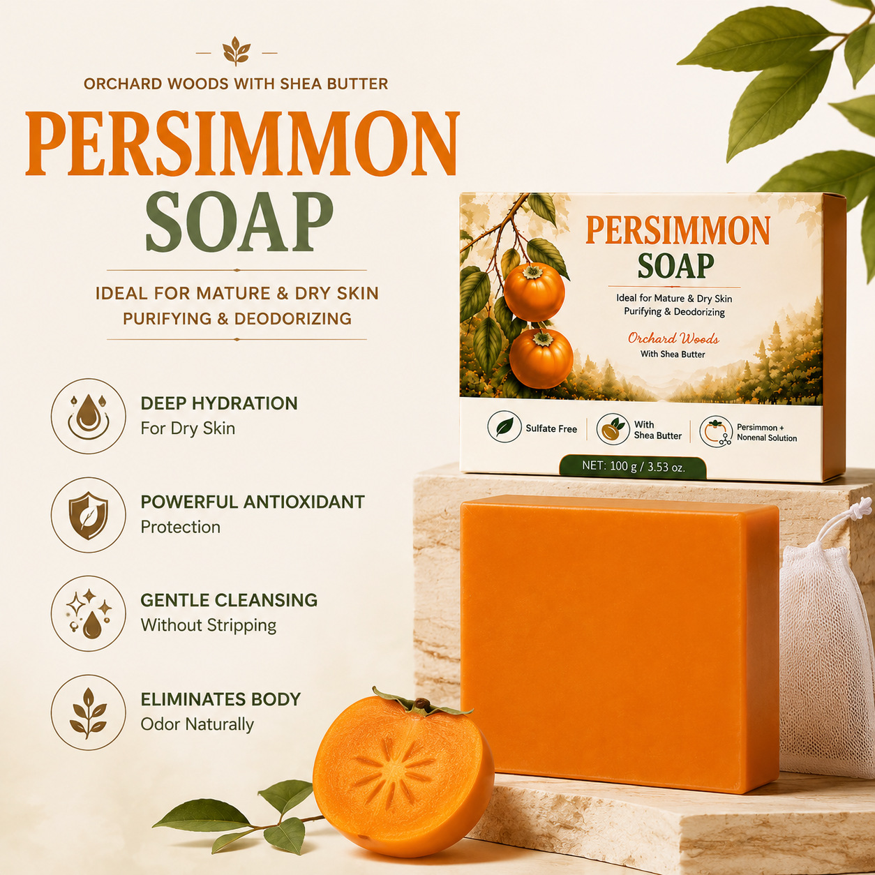 Deodorizing persimmon soap